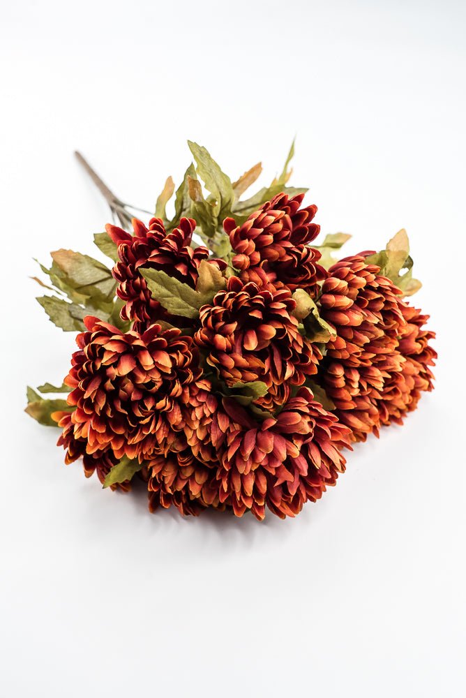 Artificial, Rust Orange, Ball Mum Bush - 19" - Greenery MarketArtificial Flora85889-OR