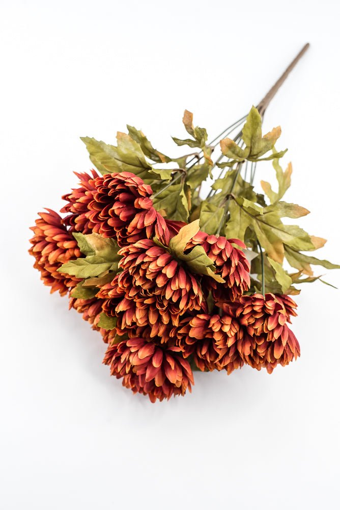 Artificial, Rust Orange, Ball Mum Bush - 19" - Greenery MarketArtificial Flora85889-OR