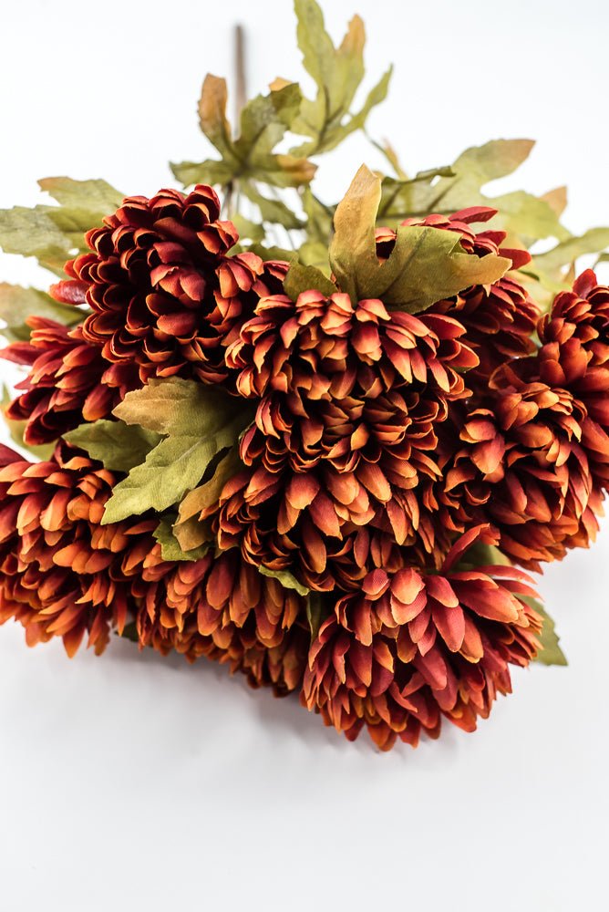 Artificial, Rust Orange, Ball Mum Bush - 19" - Greenery MarketArtificial Flora85889-OR