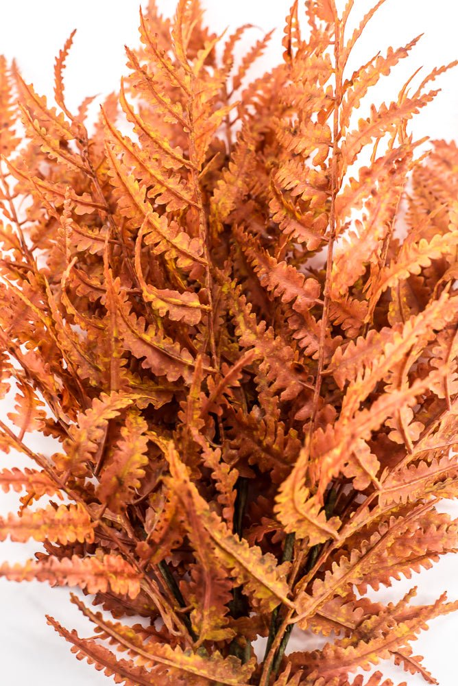 Artificial, Rusty Orange, Leather Fern Bush - 20" - Greenery MarketArtificial Flora85918-UV-OR