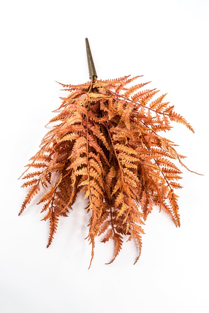 Artificial, Rusty Orange, Leather Fern Bush - 20" - Greenery MarketArtificial Flora85918-UV-OR