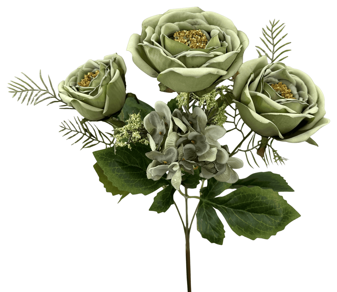 Artificial Sage Green Rose Filler Bush - 15" - Greenery MarketArtificial Flowers57453SAGE
