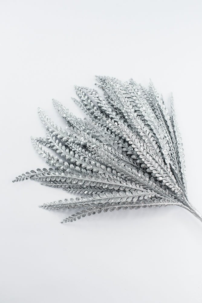 Artificial Silver Plastic Button Fern With Glitter Bush - 19" - Greenery MarketArtificial Flora85807-SILVER