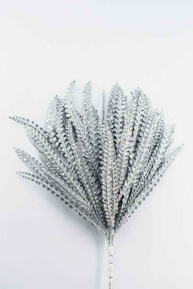 Artificial Silver Plastic Button Fern With Glitter Bush - 19" - Greenery MarketArtificial Flora85807-SILVER