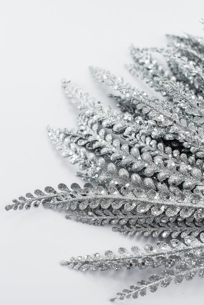 Artificial Silver Plastic Button Fern With Glitter Bush - 19" - Greenery MarketArtificial Flora85807-SILVER