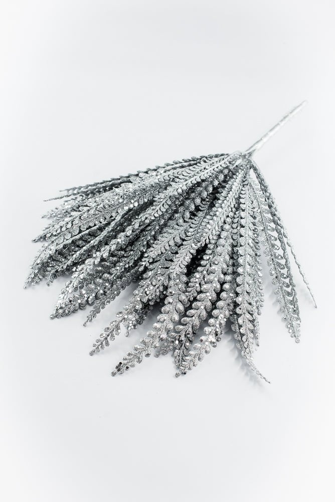 Artificial Silver Plastic Button Fern With Glitter Bush - 19" - Greenery MarketArtificial Flora85807-SILVER