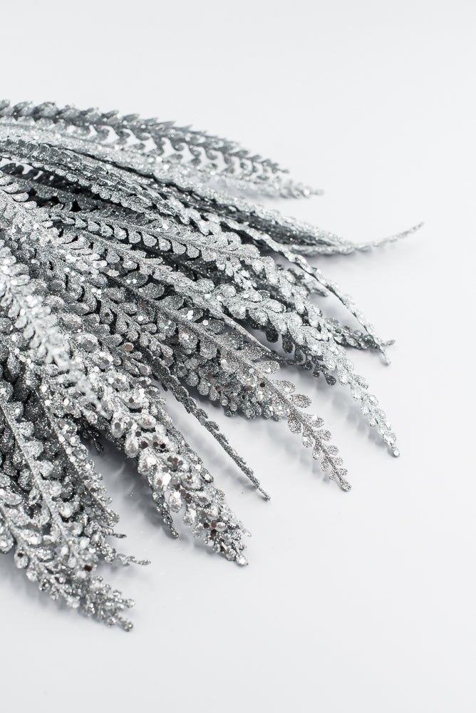Artificial Silver Plastic Button Fern With Glitter Bush - 19" - Greenery MarketArtificial Flora85807-SILVER