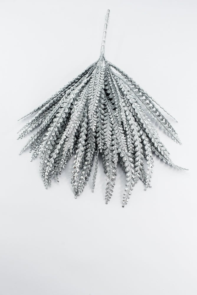 Artificial Silver Plastic Button Fern With Glitter Bush - 19" - Greenery MarketArtificial Flora85807-SILVER