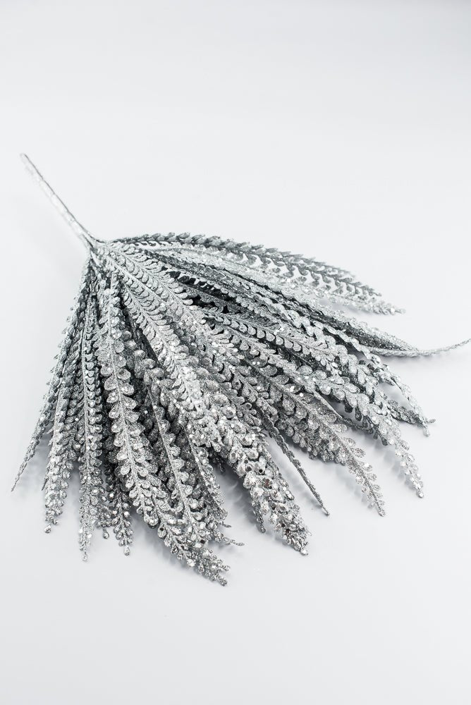 Artificial Silver Plastic Button Fern With Glitter Bush - 19" - Greenery MarketArtificial Flora85807-SILVER