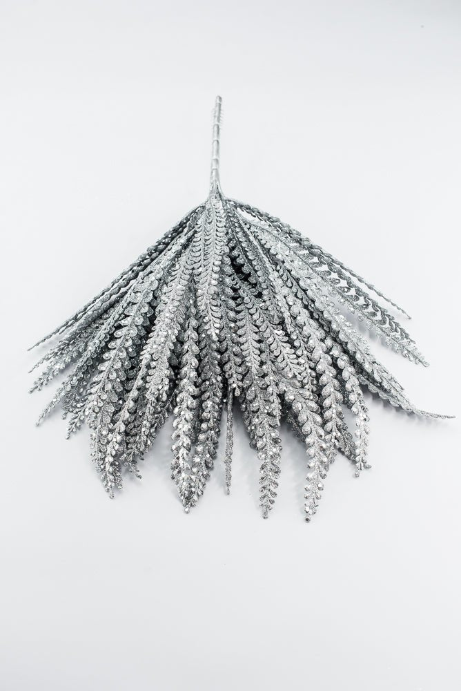 Artificial Silver Plastic Button Fern With Glitter Bush - 19" - Greenery MarketArtificial Flora85807-SILVER