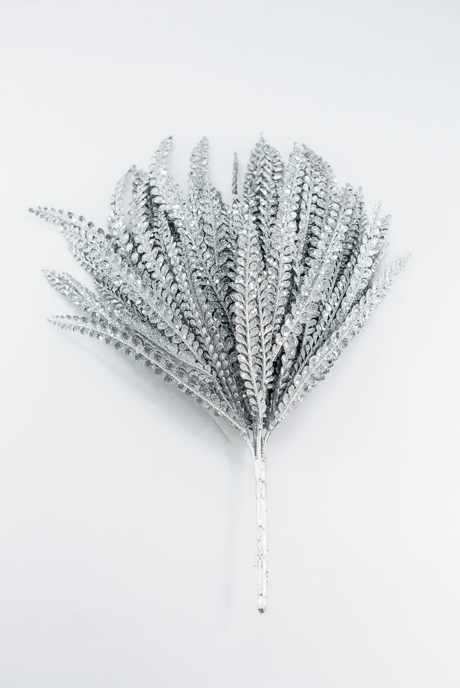 Artificial Silver Plastic Button Fern With Glitter Bush - 19" - Greenery MarketArtificial Flora85807-SILVER
