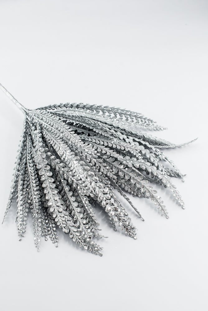 Artificial Silver Plastic Button Fern With Glitter Bush - 19" - Greenery MarketArtificial Flora85807-SILVER