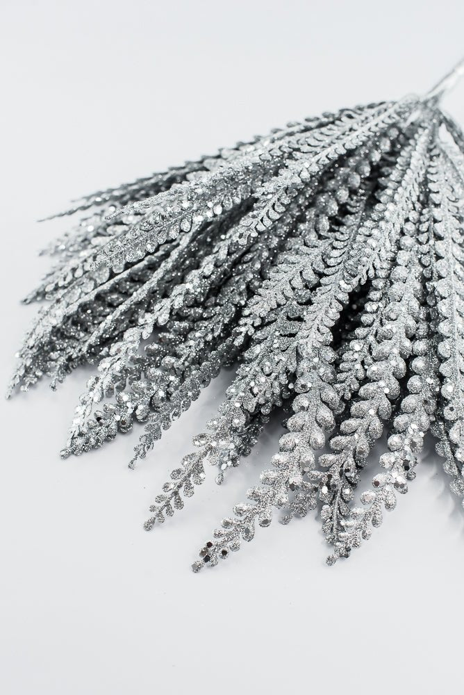 Artificial Silver Plastic Button Fern With Glitter Bush - 19" - Greenery MarketArtificial Flora85807-SILVER