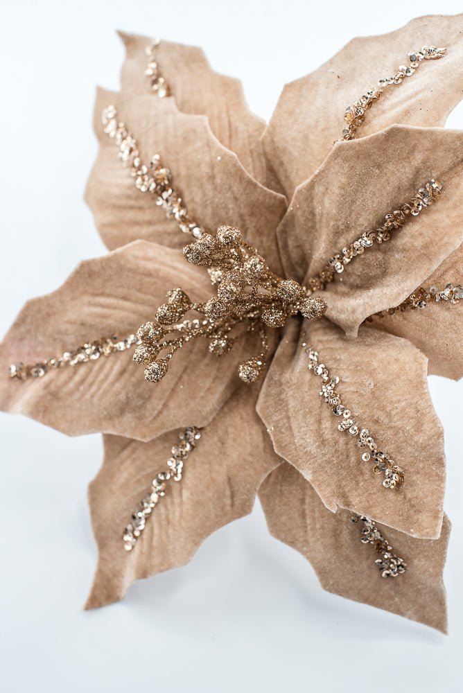 Artificial Tan Champagne Poinsettia Stem - 16" - Greenery Market86876TAN