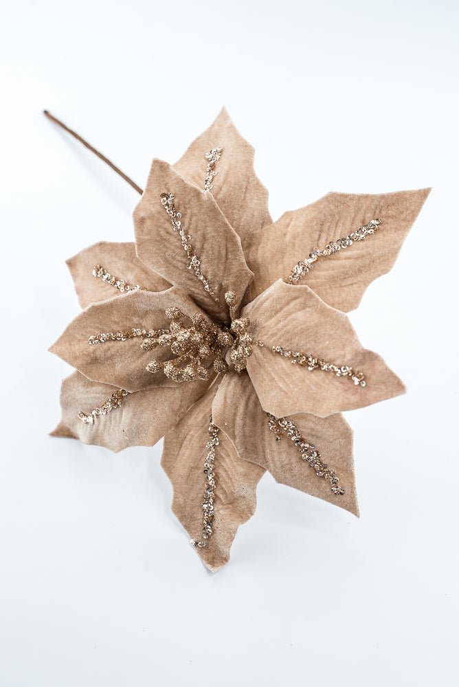 Artificial Tan Champagne Poinsettia Stem - 16" - Greenery Market86876TAN