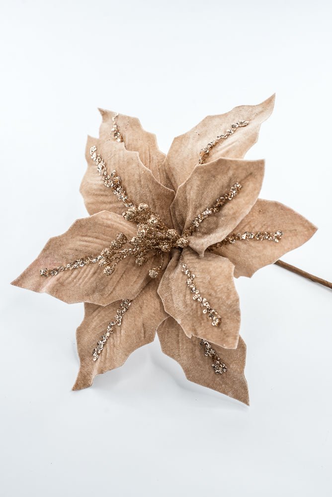 Artificial Tan Champagne Poinsettia Stem - 16" - Greenery Market86876TAN