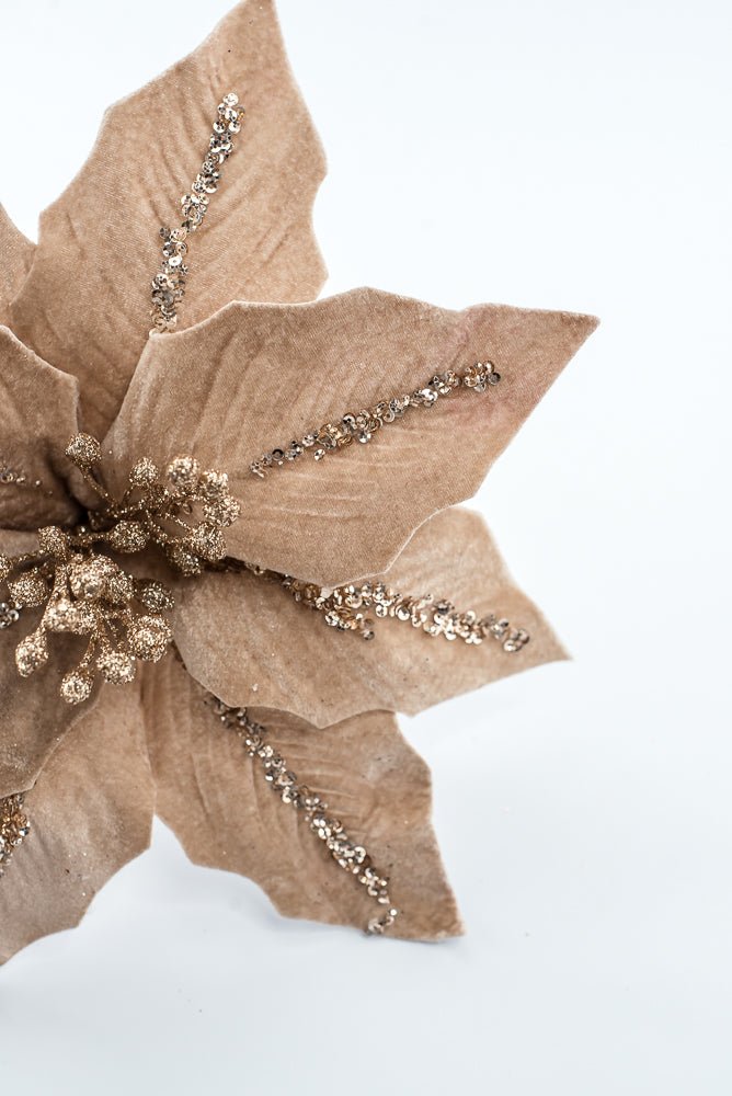 Artificial Tan Champagne Poinsettia Stem - 16" - Greenery Market86876TAN