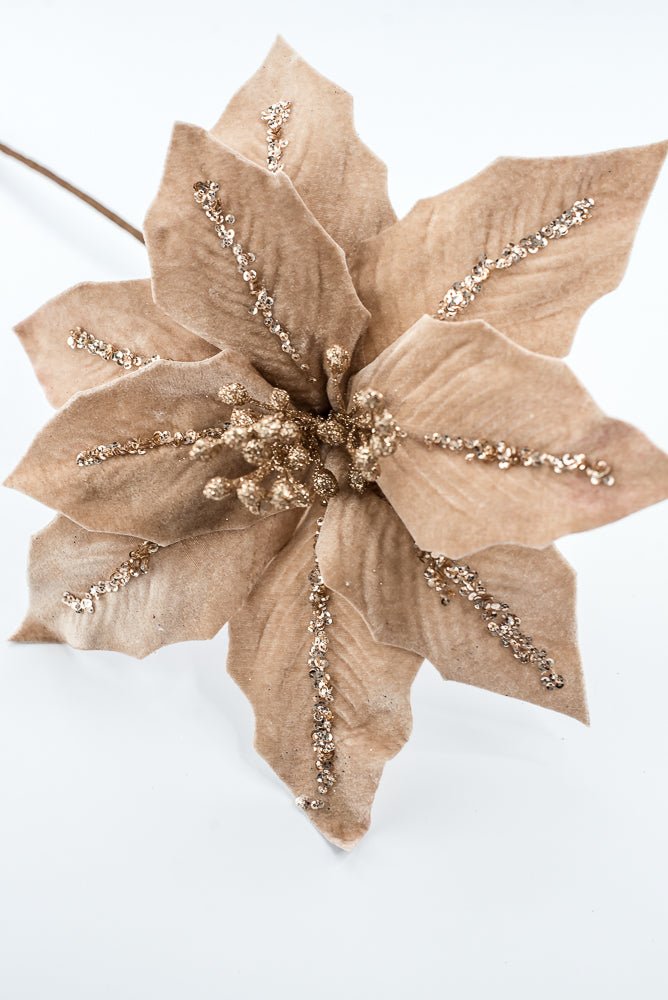 Artificial Tan Champagne Poinsettia Stem - 16" - Greenery Market86876TAN