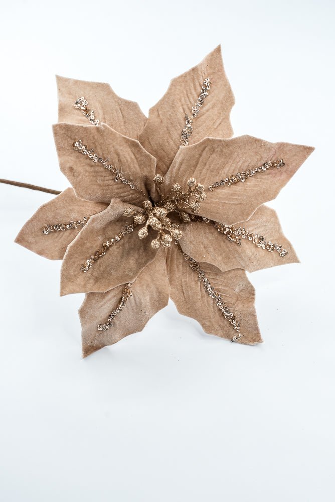 Artificial Tan Champagne Poinsettia Stem - 16" - Greenery Market86876TAN