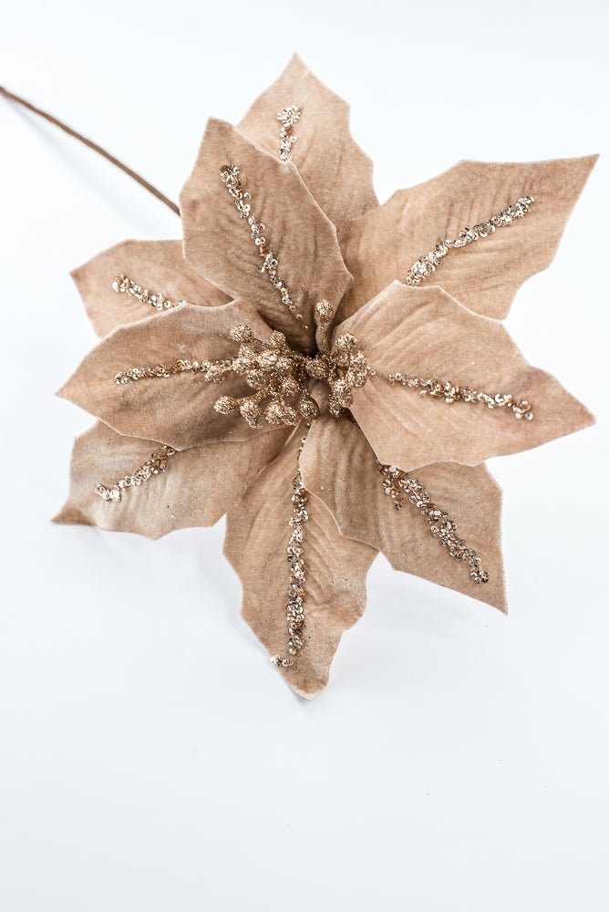 Artificial Tan Champagne Poinsettia Stem - 16" - Greenery Market86876TAN