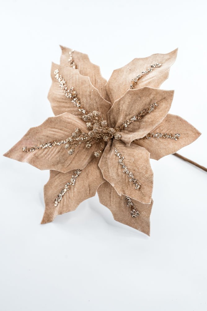 Artificial Tan Champagne Poinsettia Stem - 16" - Greenery Market86876TAN