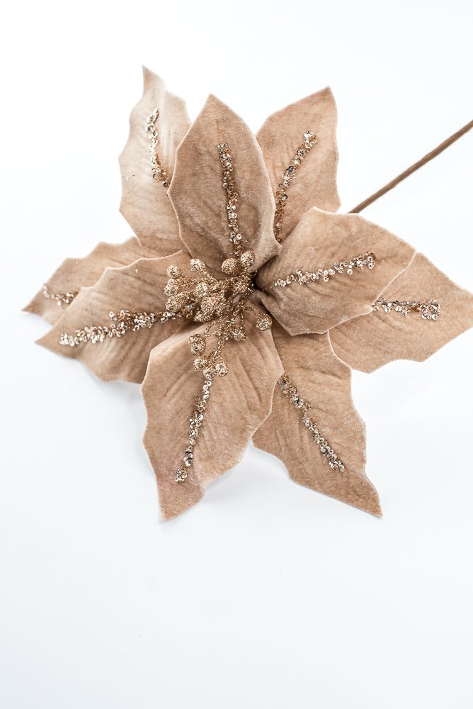 Artificial Tan Champagne Poinsettia Stem - 16" - Greenery Market86876TAN