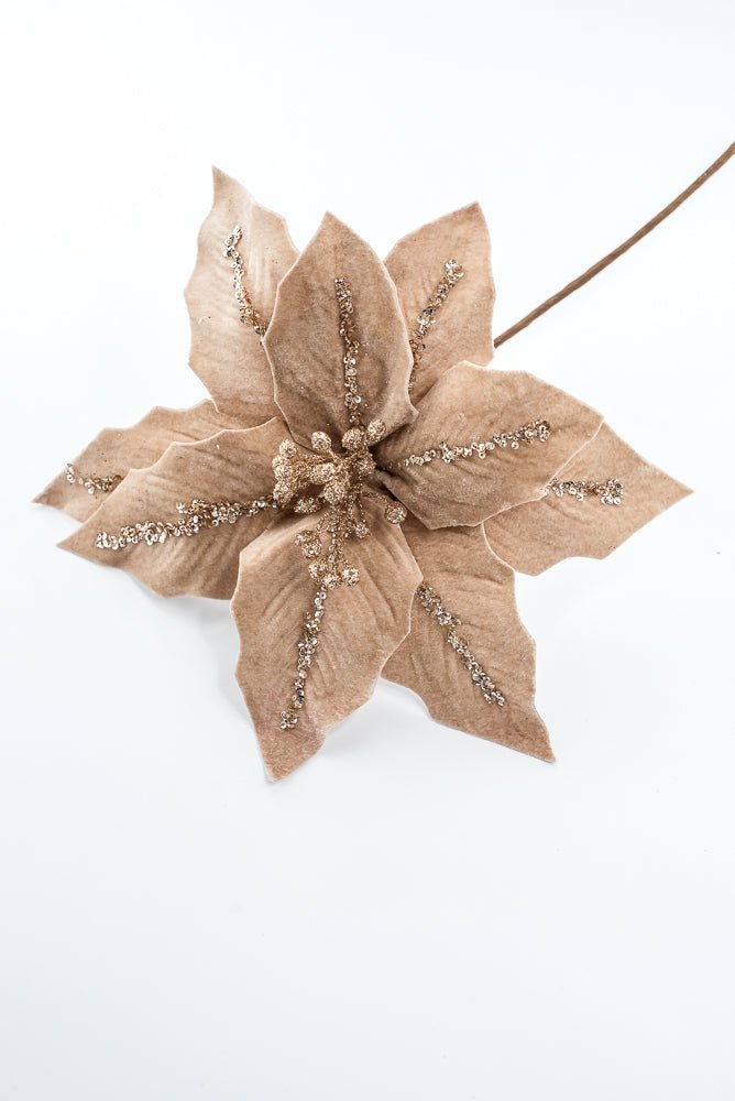 Artificial Tan Champagne Poinsettia Stem - 16" - Greenery Market86876TAN