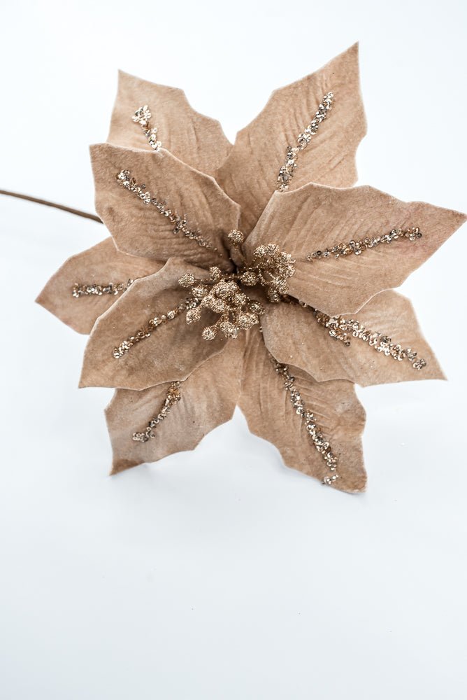 Artificial Tan Champagne Poinsettia Stem - 16" - Greenery Market86876TAN