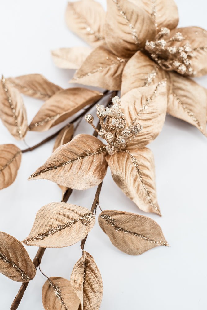 Artificial Tan Poinsettia Leaves Spray - 27" - Greenery Market86872TAN