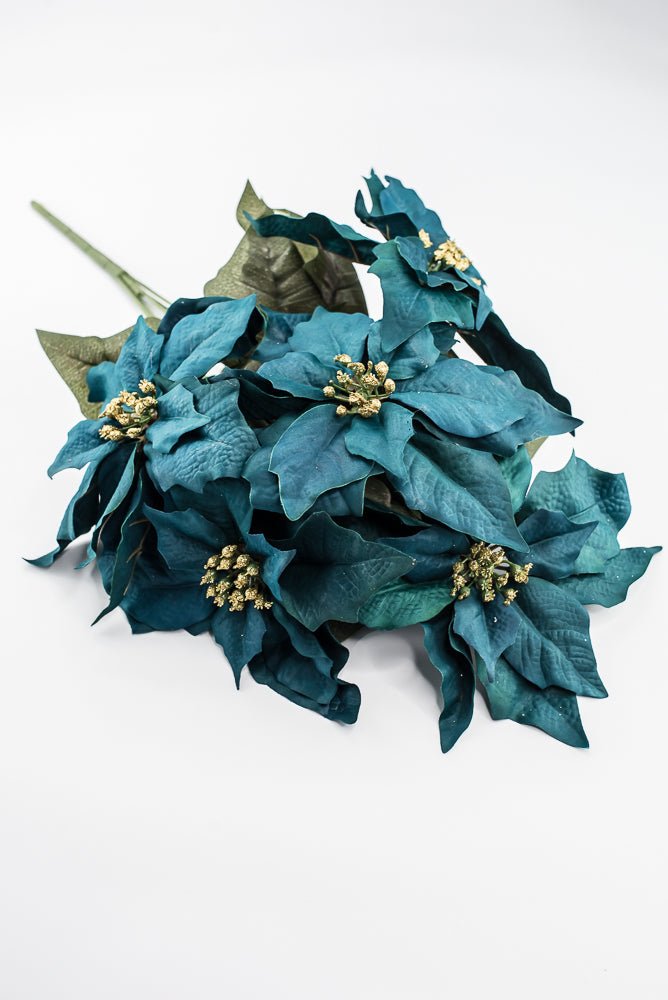 Artificial Teal Poinsettia Bush - 20" - Greenery Market87021TEAL