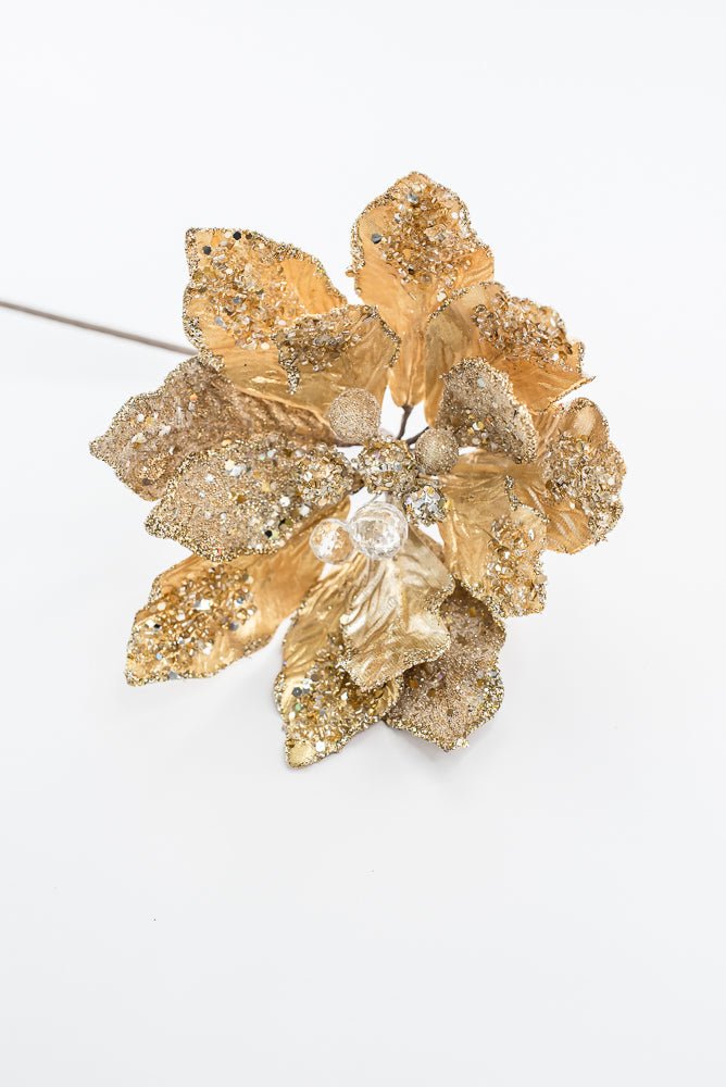 Artificial Tiffany Gold Poinsettia Jewel Glitter Pick - 18" - Greenery MarketArtificial Flowers270192