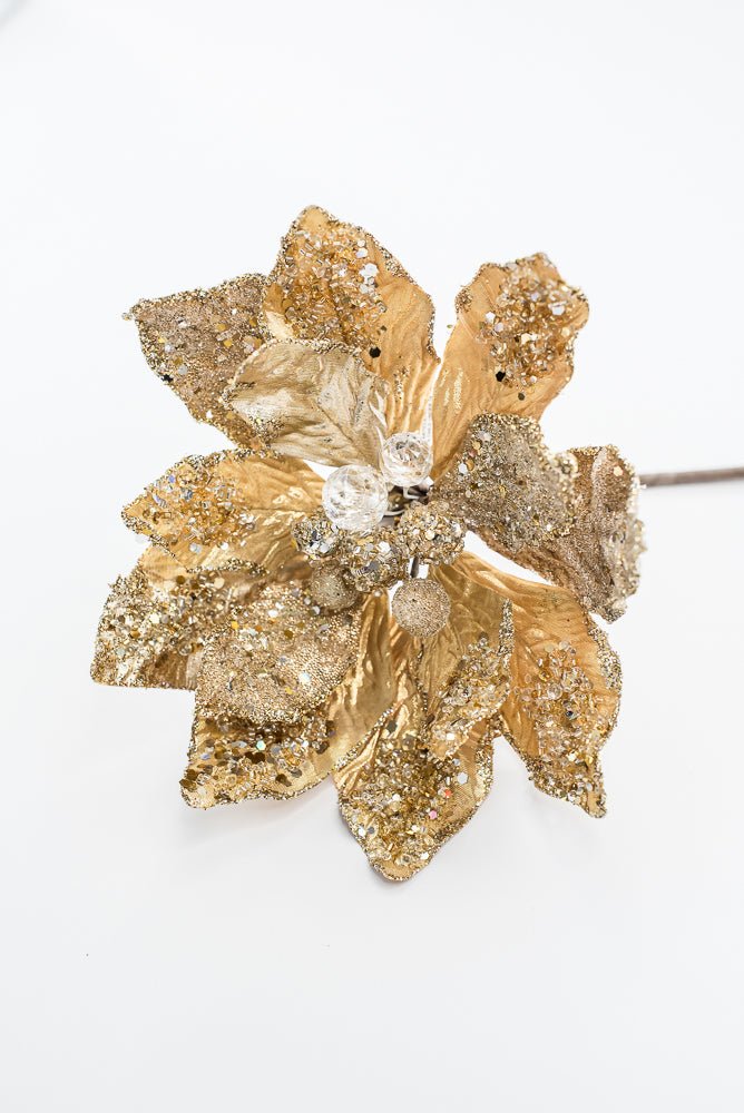 Artificial Tiffany Gold Poinsettia Jewel Glitter Pick - 18" - Greenery MarketArtificial Flowers270192