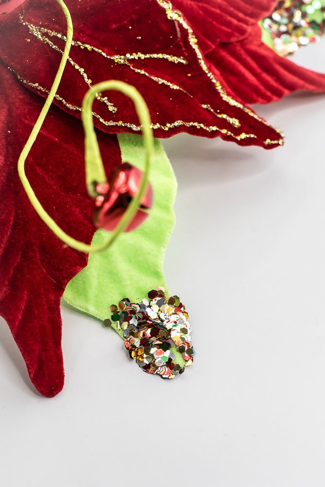 Artificial Velvet Glitter Poinsettia Stem - 15" - Greenery MarketArtificial Flora40476