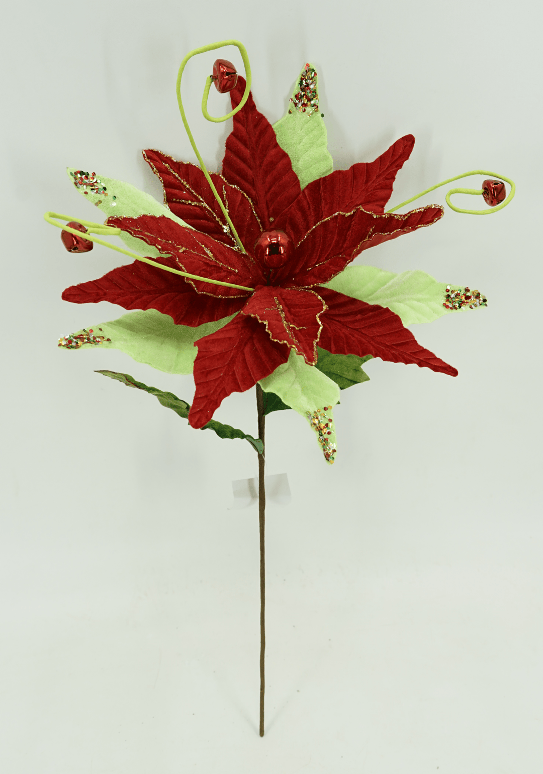 Artificial Velvet Glitter Poinsettia Stem - 15" - Greenery MarketArtificial Flora40476