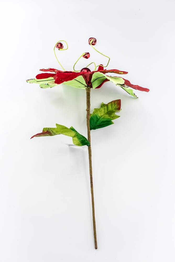 Artificial Velvet Glitter Poinsettia Stem - 15" - Greenery MarketArtificial Flora40476
