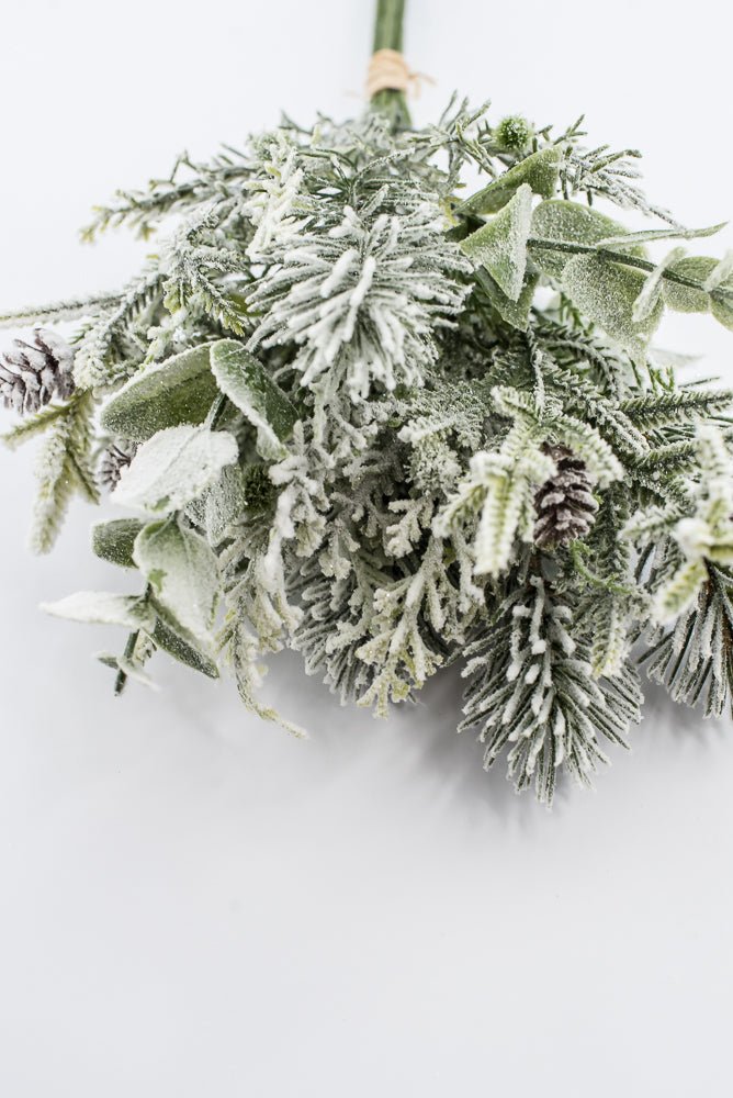 Artificial, White Flocked, Mixed Pine & Eucalyptus Bundle - 17" - Greenery Market2825297WH