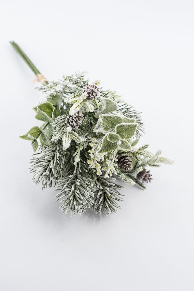 Artificial, White Flocked, Mixed Pine & Eucalyptus Bundle - 17" - Greenery Market2825297WH