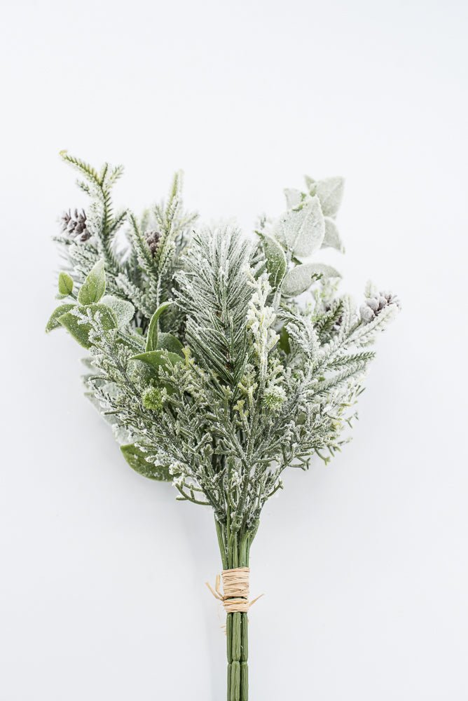 Artificial, White Flocked, Mixed Pine & Eucalyptus Bundle - 17" - Greenery Market2825297WH