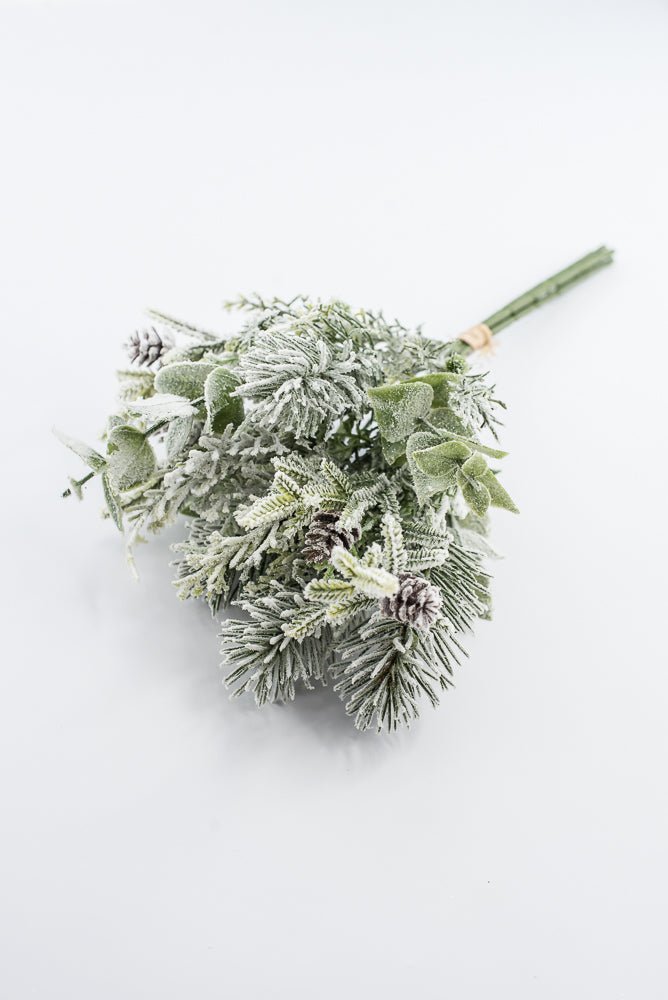 Artificial, White Flocked, Mixed Pine & Eucalyptus Bundle - 17" - Greenery Market2825297WH