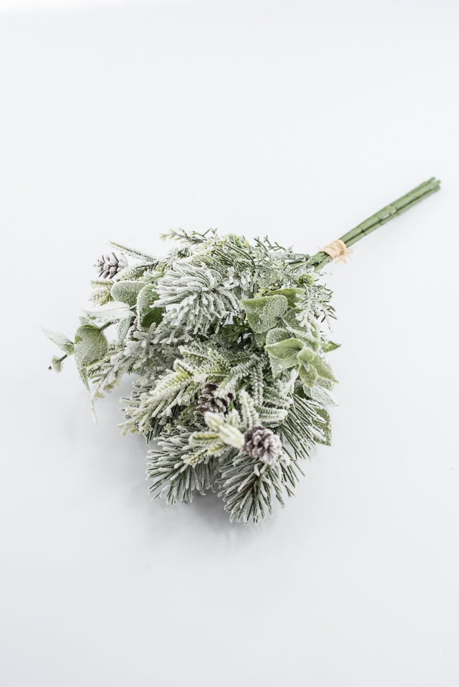Artificial, White Flocked, Mixed Pine & Eucalyptus Bundle - 17" - Greenery Market2825297WH