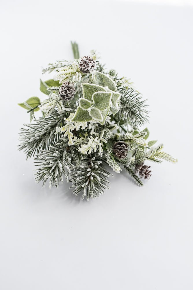 Artificial, White Flocked, Mixed Pine & Eucalyptus Bundle - 17" - Greenery Market2825297WH