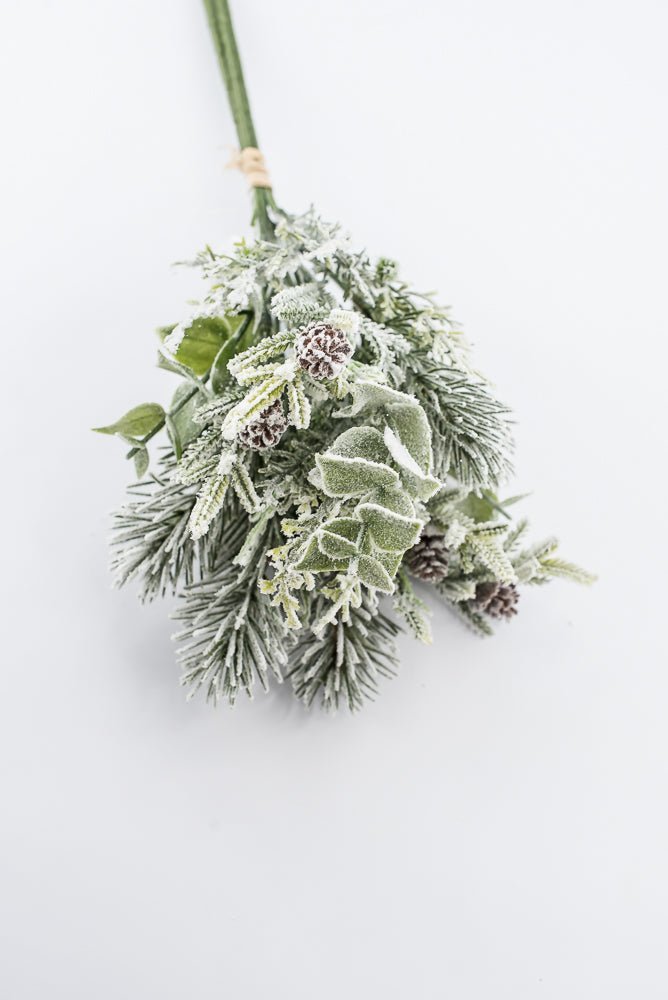 Artificial, White Flocked, Mixed Pine & Eucalyptus Bundle - 17" - Greenery Market2825297WH
