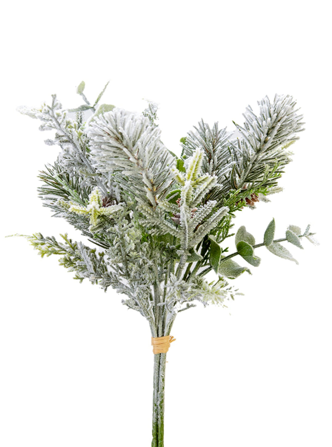 Artificial, White Flocked, Mixed Pine & Eucalyptus Bundle - 17" - Greenery Market2825297WH