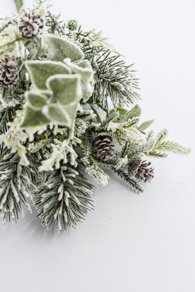 Artificial, White Flocked, Mixed Pine & Eucalyptus Bundle - 17" - Greenery Market2825297WH