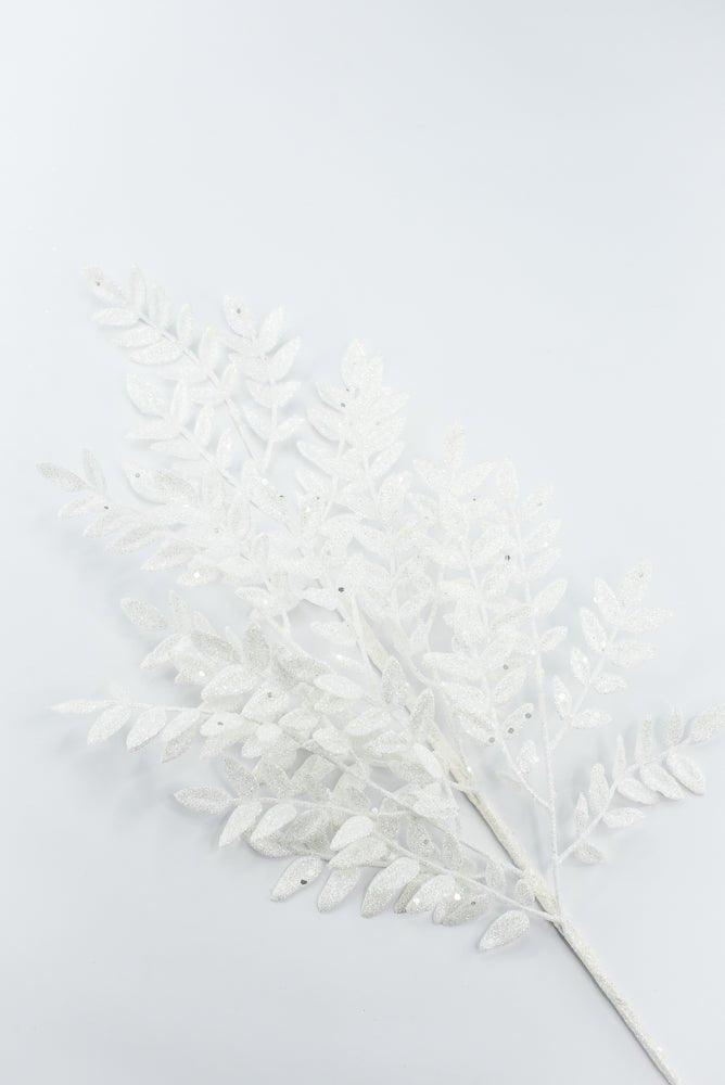 Artificial White Glitter Fern Spray - 28" - Greenery MarketArtificial Flora86927WT