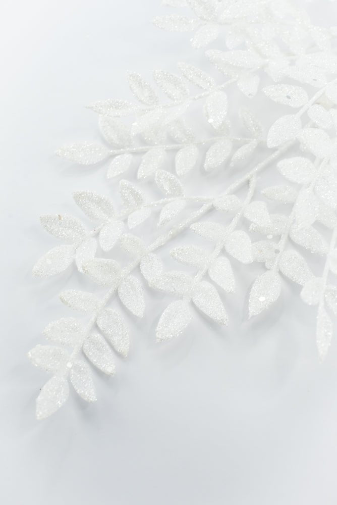 Artificial White Glitter Fern Spray - 28" - Greenery MarketArtificial Flora86927WT