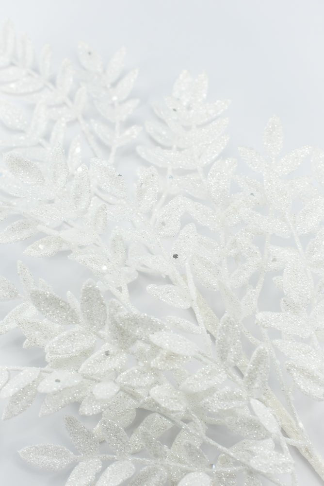 Artificial White Glitter Fern Spray - 28" - Greenery MarketArtificial Flora86927WT