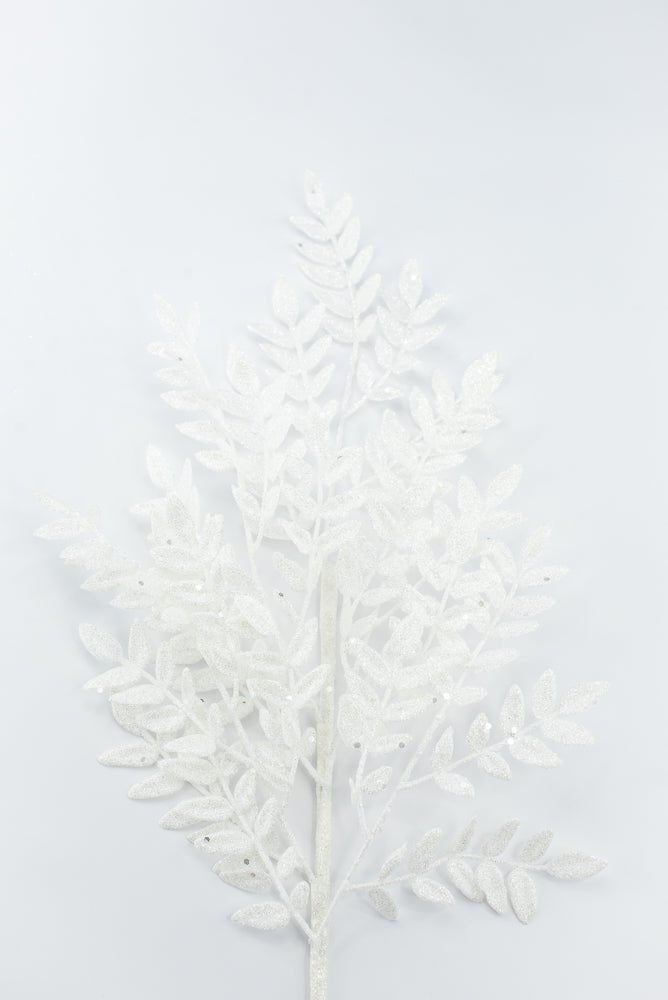 Artificial White Glitter Fern Spray - 28" - Greenery MarketArtificial Flora86927WT