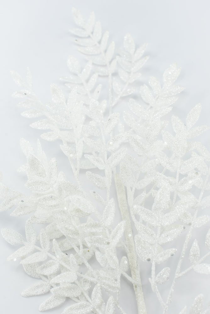 Artificial White Glitter Fern Spray - 28" - Greenery MarketArtificial Flora86927WT