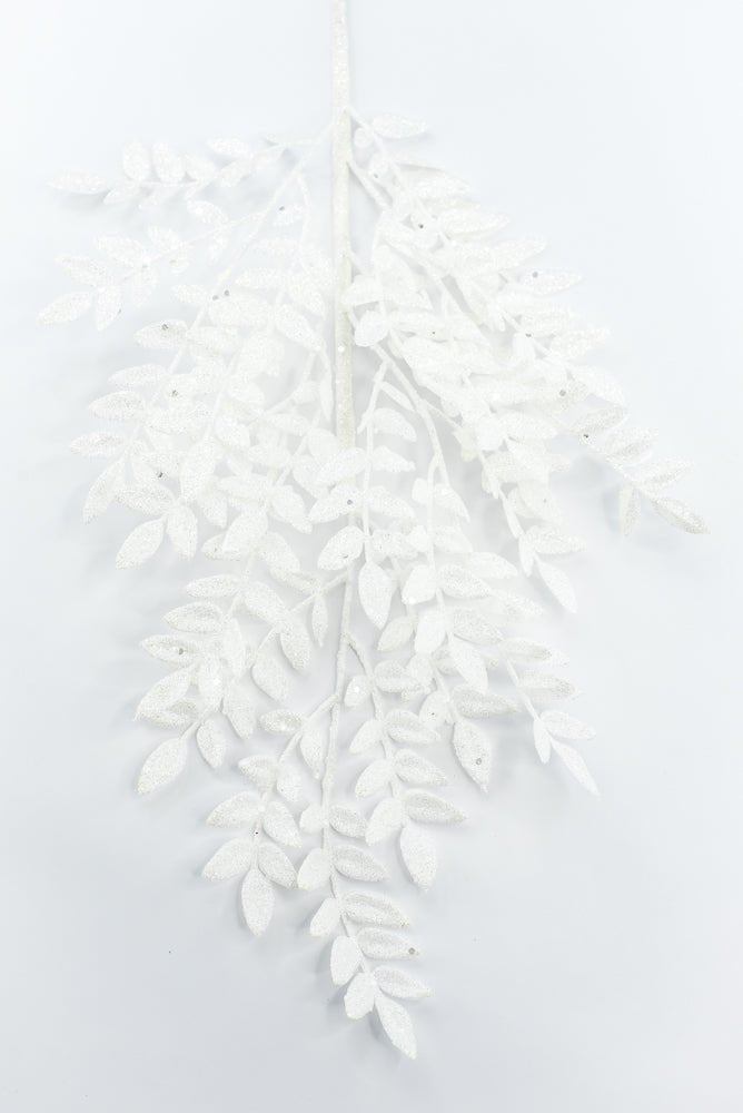 Artificial White Glitter Fern Spray - 28" - Greenery MarketArtificial Flora86927WT